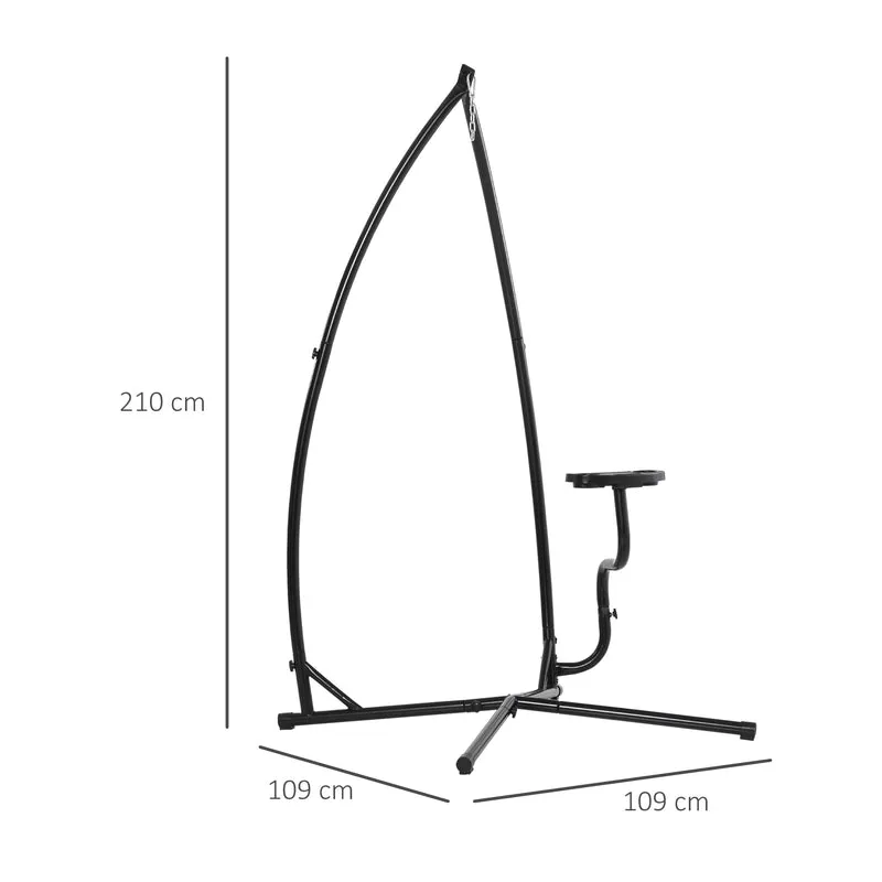 Outsunny Soporte para Silla Colgante 190 cm Sostén para Columpio con Mesita Lateral Carga Máx. 120 kg Estructura de Metal para Patio Jardín Negro