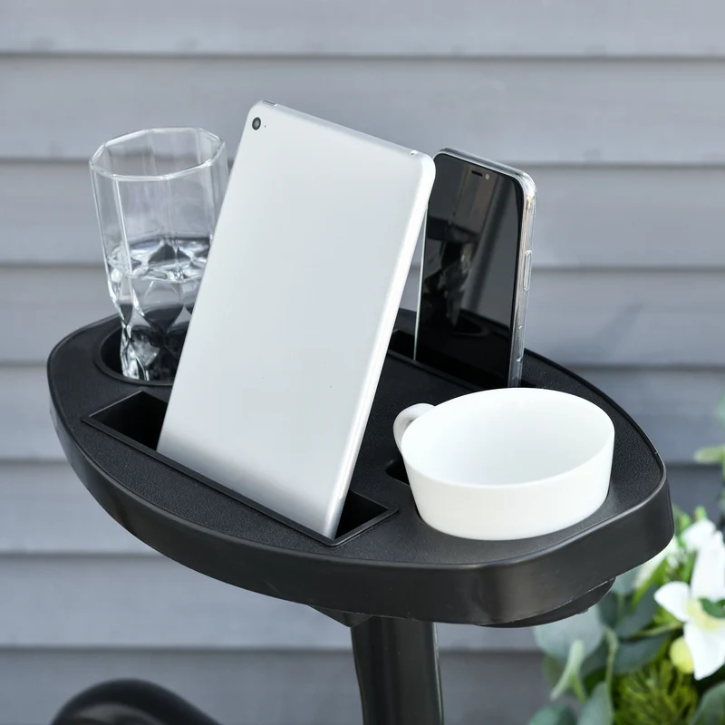 Outsunny Soporte para Silla Colgante 190 cm Sostén para Columpio con Mesita Lateral Carga Máx. 120 kg Estructura de Metal para Patio Jardín Negro