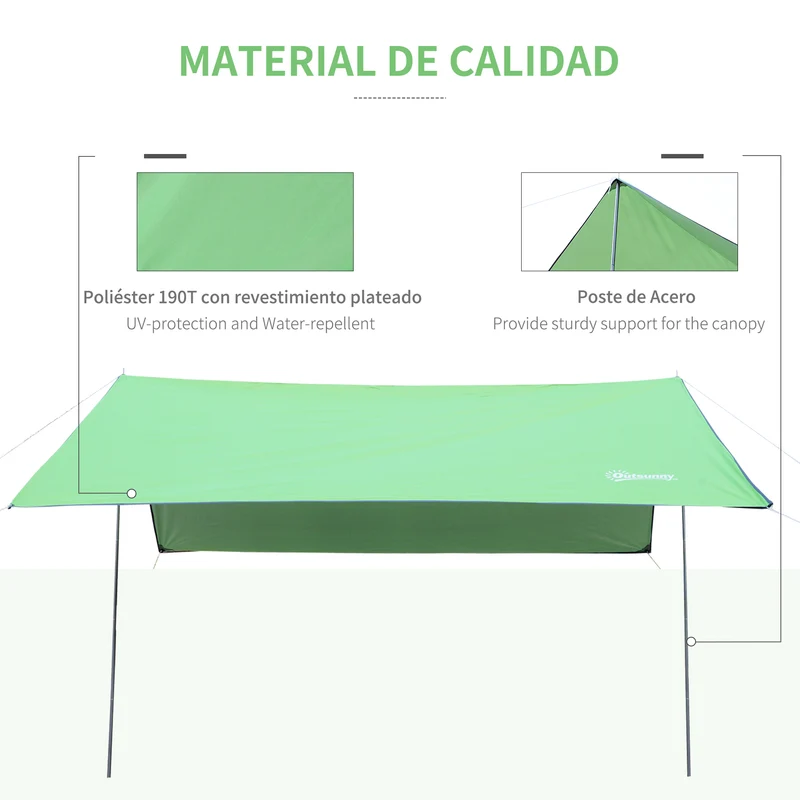Outsunny Toldo de Refugio Portátil 300x292 cm Impermeable Carpa Ligero Tienda de Campaña Grande para Camping Playa Picnic Senderismo Protección UV Verde