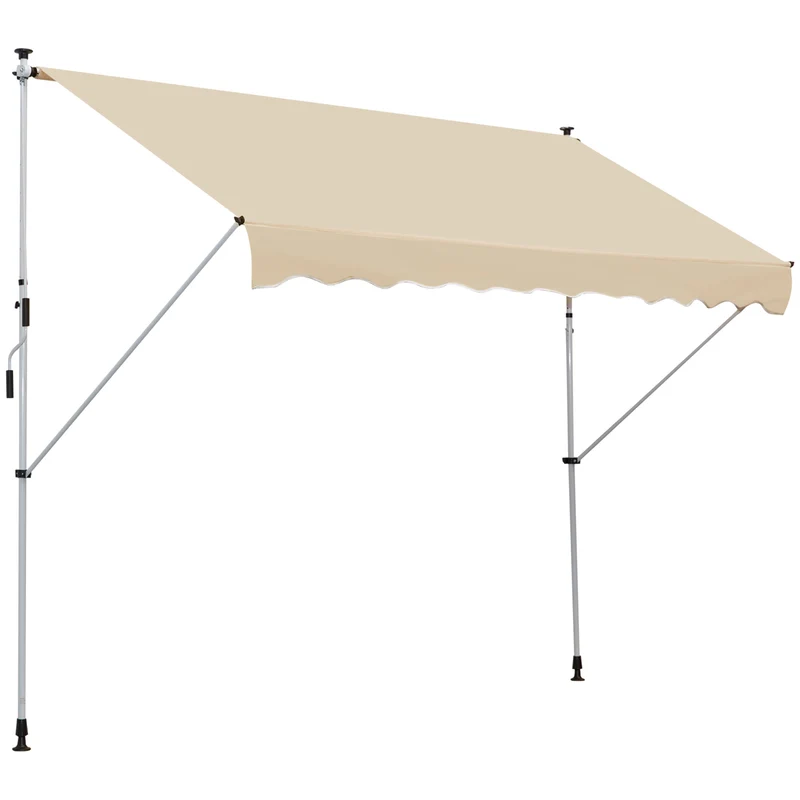 Outsunny Toldo Manual Retráctil 3x1,5 m Toldo Exterior Terraza Enrollable Altura Ajustable con Manivela 170-280 cm Sin Taladro para Balcón Jardín Beige
