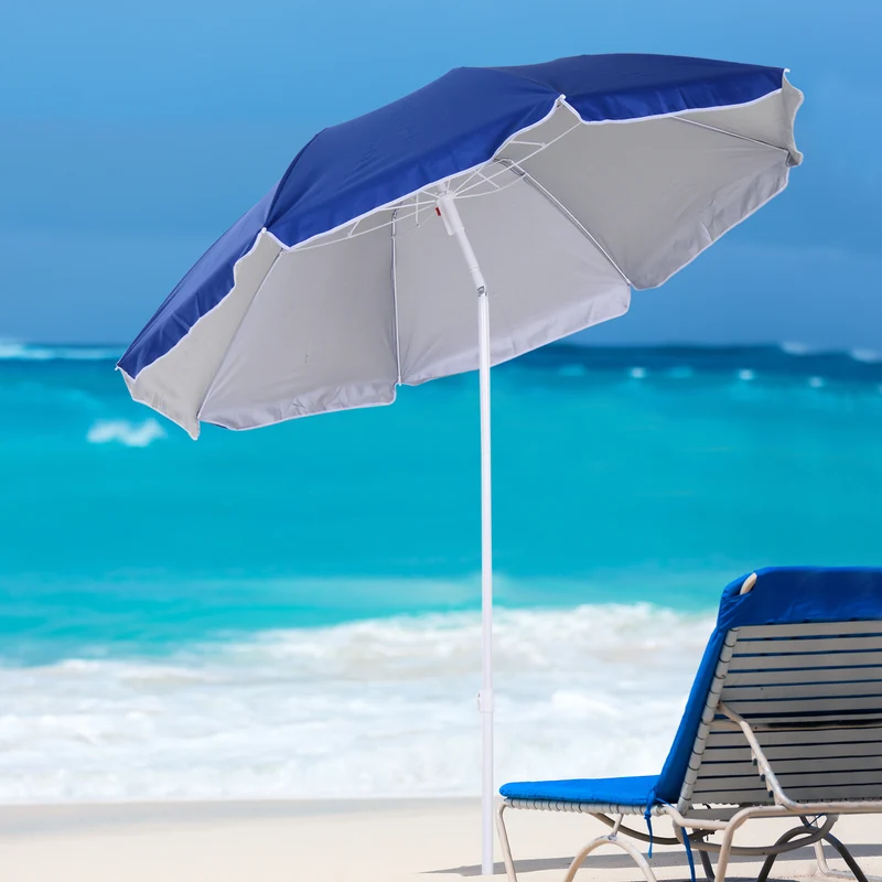 Outsunny Sombrilla de Playa Grande Ø160 cm Sombrilla de Terraza Exterior con Ángulo Ajustable Protección UV Impermeable y Bolsa de Transporte Azul