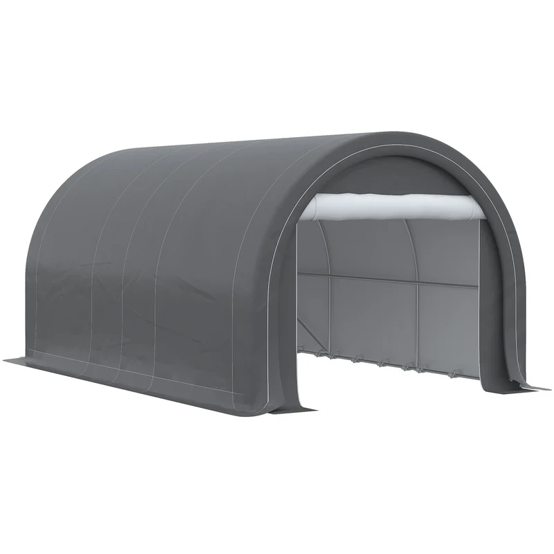 Outsunny Garaje Exterior para Coche 5x3 m Carpa Garaje para Coche Anti-UV con Toldo de Tela PE Desmontable y Marco de Acero Galvanizado Gris