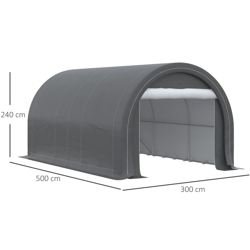 Outsunny Garaje Exterior para Coche 5x3 m Carpa Garaje para Coche Anti-UV con Toldo de Tela PE Desmontable y Marco de Acero Galvanizado Gris