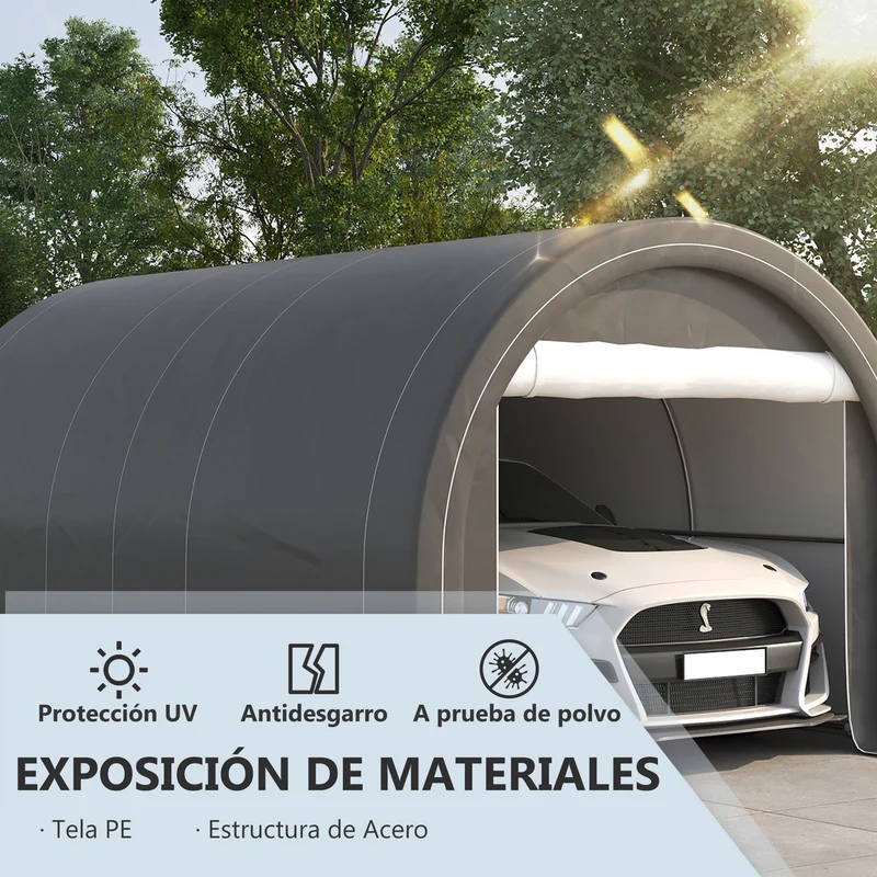 Outsunny Garaje Exterior para Coche 5x3 m Carpa Garaje para Coche Anti-UV con Toldo de Tela PE Desmontable y Marco de Acero Galvanizado Gris