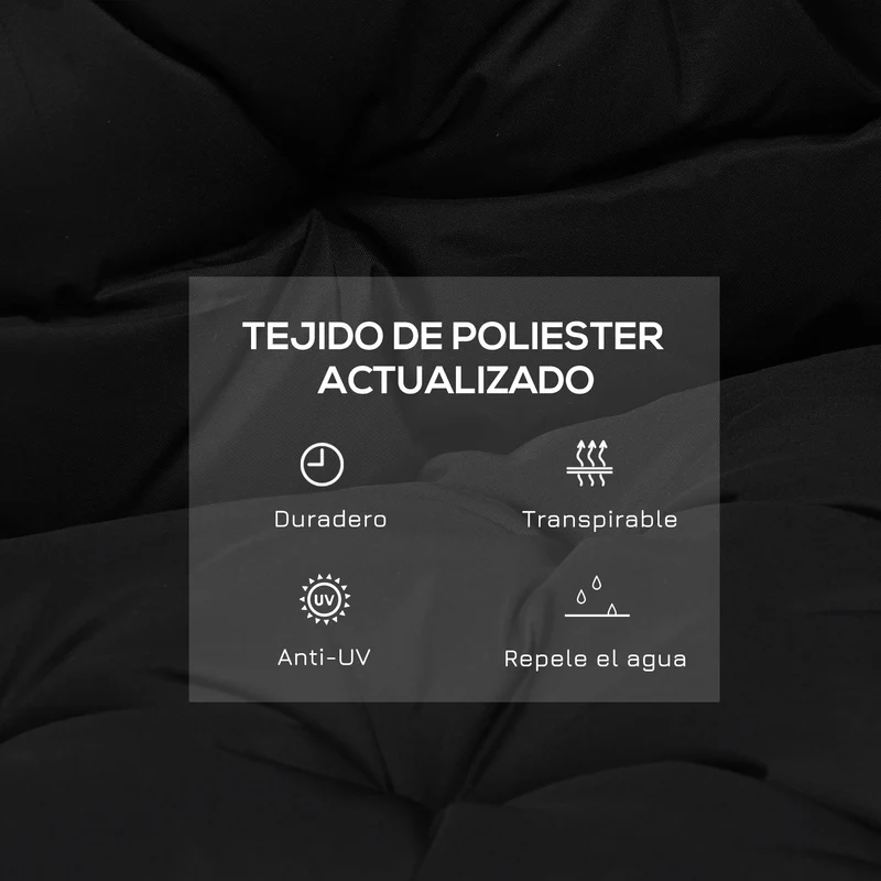 Outsunny Cojín para Banco con Respaldo Cojín de Palet de 2 Plazas Cojín de Columpio Cojín de Jardín con 6 Cordones de Fijación 100x98x8 cm Negro