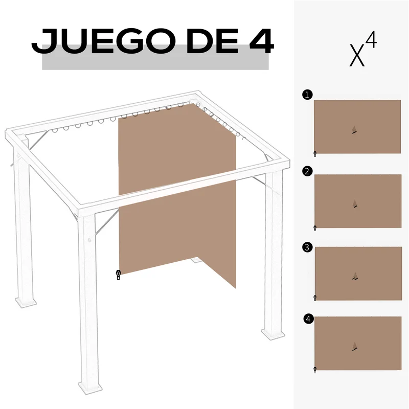 Outsunny 4 Paredes Laterales para Cenador 3x2 m Laterales de Carpa con Ganchos Cortinas sin Ventanas Reemplazo Lateral para Carpa de Jardín Exterior Fiesta Marrón
