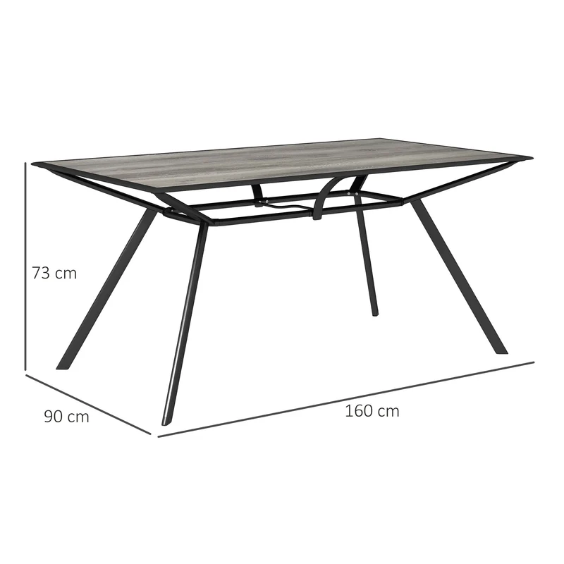 Outsunny Mesa de Jardín Exterior Mesa de Comedor Exterior con Encimera Imitación Madera y Estructura de Acero Carga 70 kg Mesa Rectangular para 6 Personas para Patio Terraza Gris