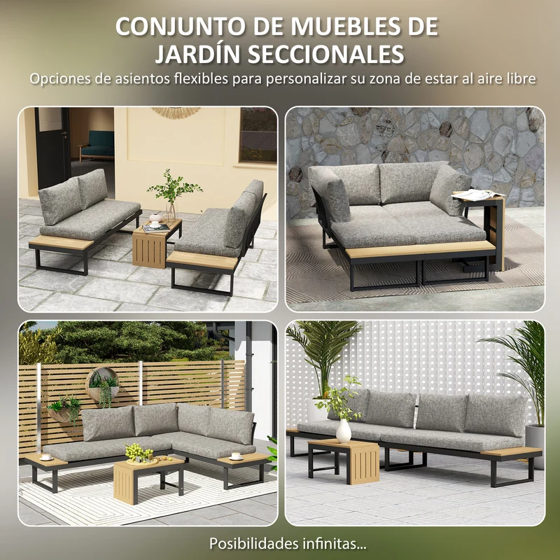 Outsunny Conjunto de Jardín Exterior de 3 Piezas Muebles Jardín Exterior con 2 Sofá de 2 Plazas y Mesa de Centro Versátil Conjunto de Sofá de Exterior con Estructura de Aluminio y Cojines Gris