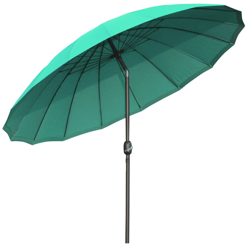 Outsunny Sombrilla Terraza Exterior Ø250 cm Sombrilla de Jardín con Ángulo Inclinable 18 Varillas y Manivela Impermeable Parasol para Patio Terraza Verde