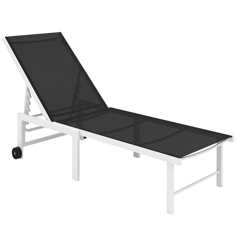 Outsunny Tumbona Reclinable Tumbona Jardín Exterior con Ruedas Respaldo Ajustable en 5 Niveles y Estructura de Acero Carga 120 kg para Patio Terraza Balcón 166x60x84 cm Gris