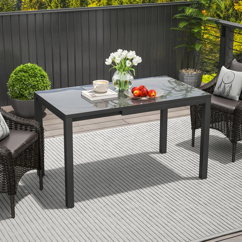Outsunny Mesa de Jardín Extensible Mesa de Comedor Exterior Ajustable 85-125 cm con Borde de Aluminio Carga 70 kg Mesa Rectangular para 4-6 Personas para Patio Terraza Gris Oscuro