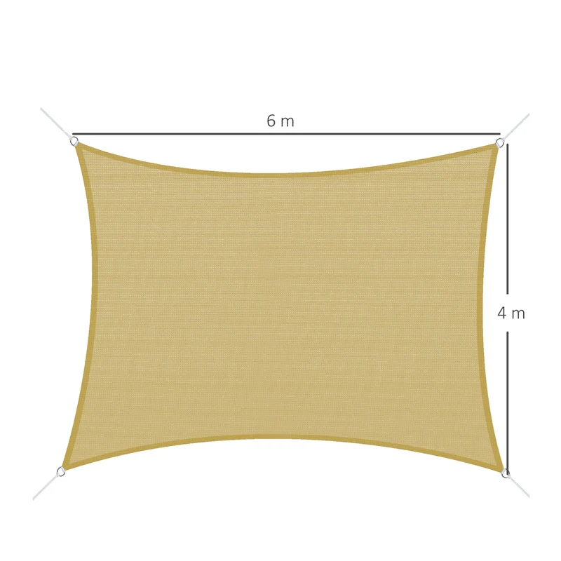 Outsunny Toldo Vela de Sombra Rectangular 6x4 m Toldo de Terraza Protección Rayos UV para Exterior Patio Jardín Beige
