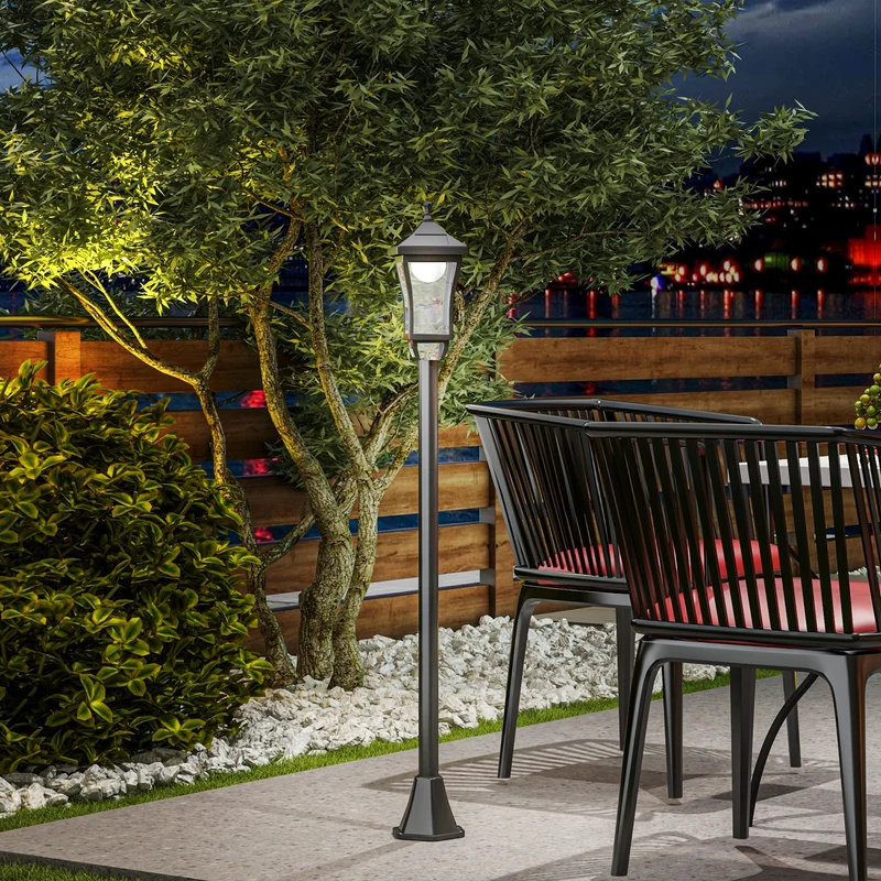 Outsunny Farola Solar Luz Solar de Exterior con Panel Solar Encendido y Apagado Automático IP44 para Terraza Patio 15x15x127 cm Negro