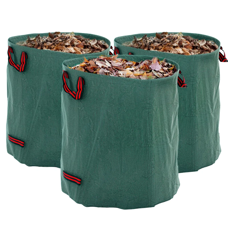 Outsunny Set de 3 Bolsas de Basura de Jardín 272L Bolsas para Residuos Resistentes con Asas Reforzadas y Aros Flexibles Plegables y Reutilizables