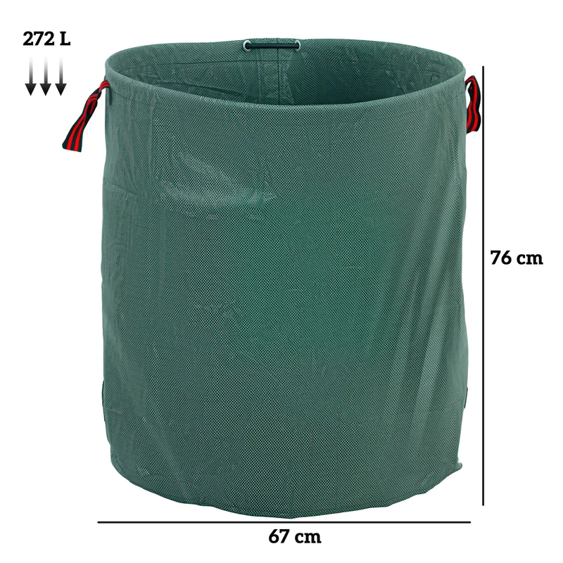 Outsunny Set de 3 Bolsas de Basura de Jardín 272L Bolsas para Residuos Resistentes con Asas Reforzadas y Aros Flexibles Plegables y Reutilizables