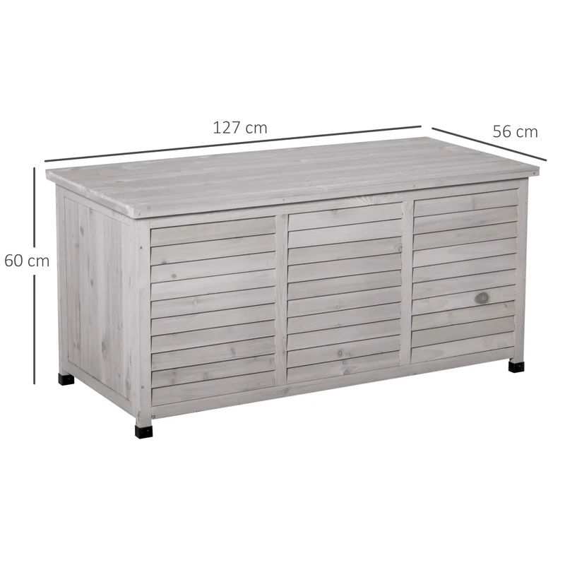 Outsunny Baúl de Almacenaje Exterior 284L Arcón de Jardín de Madera Impermeable con Tapa Abrible y Diseño Persiana 127x56x60 cm Gris