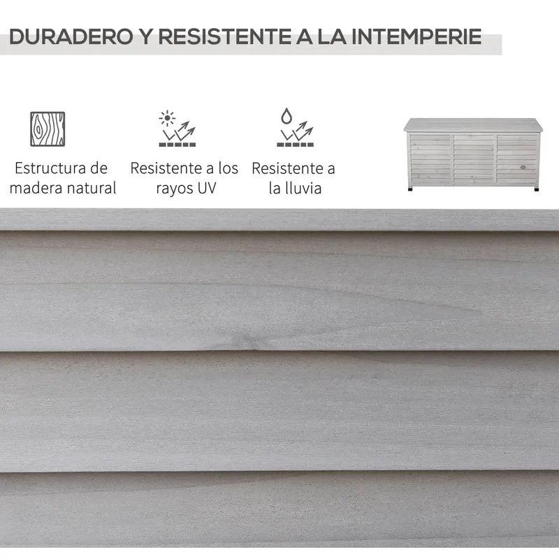 Outsunny Baúl de Almacenaje Exterior 284L Arcón de Jardín de Madera Impermeable con Tapa Abrible y Diseño Persiana 127x56x60 cm Gris