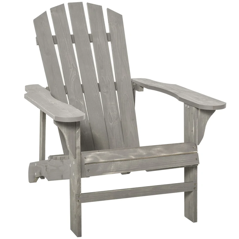 Outsunny Silla Adirondack de Madera Silla de Jardín con Asiento Extra Ancho Carga 150 kg para Patio Terraza Balcón 78x89x88 cm Gris Claro