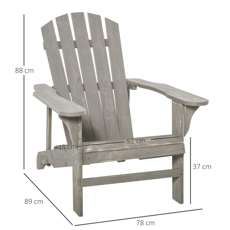 Outsunny Silla Adirondack de Madera Silla de Jardín con Asiento Extra Ancho Carga 150 kg para Patio Terraza Balcón 78x89x88 cm Gris Claro