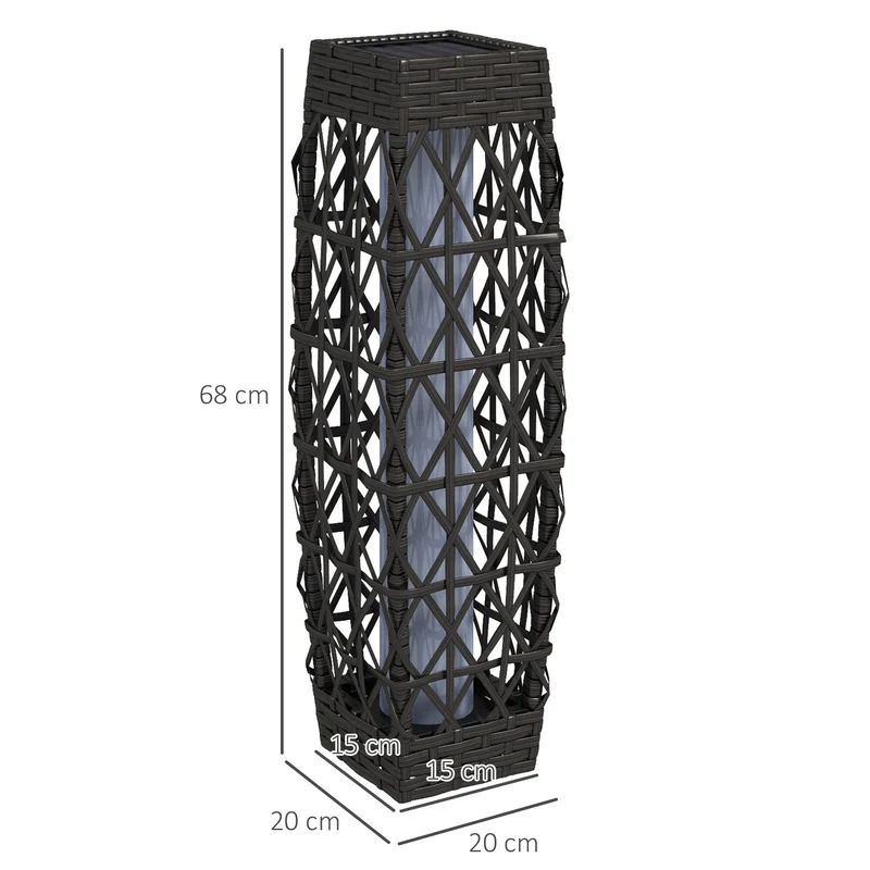 Outsunny Linterna de Jardín de Ratán Sintético Farola Solar con Luces LED Encendido y Apagado Automático para Terraza Balcón Patio 20x20x68 cm Gris