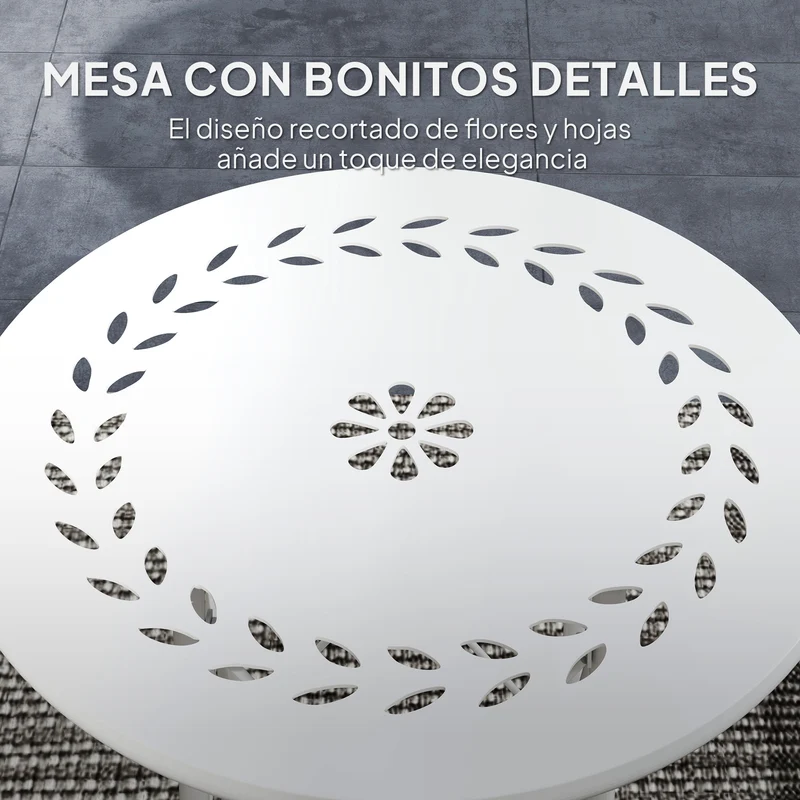 Outsunny Mesa de Jardín Redonda Mesa de Terraza Exterior Ø40x50 cm con Patas Ajustables y Estructura en Forma de X Mesa para Exterior e Interior Blanco