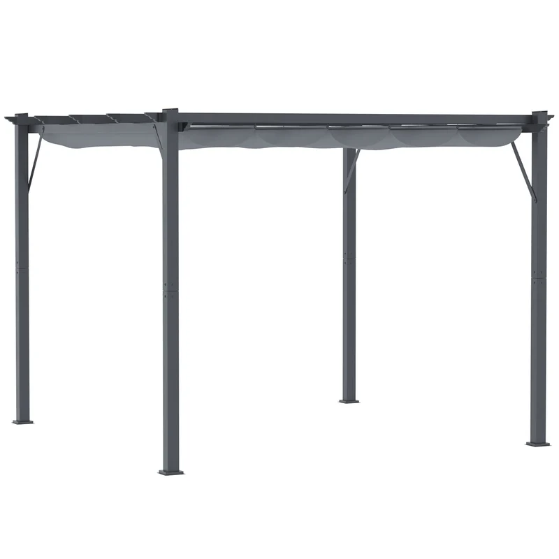 Outsunny Pérgola con Techo Retráctil Pérgola de Aluminio 3x3 m Cenador con Tela de Poliéster Resistente al Agua Anti-UV Pabellón para Jardín Patio Terraza Exterior Gris