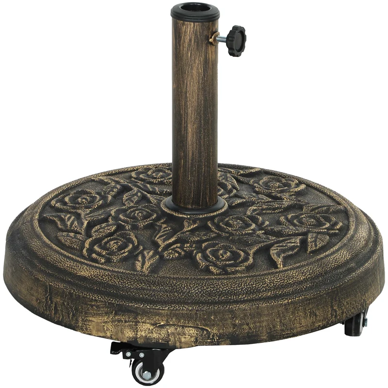 Outsunny Base para Sombrilla Redonda Soporte para Parasol con Ruedas Pie para Sombrilla Relleno de Cemento Peso 21 kg para Jardín Terraza Bronce