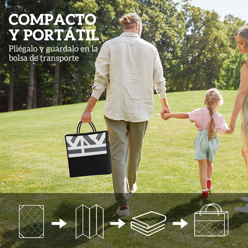 Outsunny Alfombra de Exterior 182x274 cm Alfombra Reversible con Patrón de Geométrico de Cenefa Impermeable Bolsa de Transporte para Terraza Balcón Patio Camping Playa Gris Oscuro