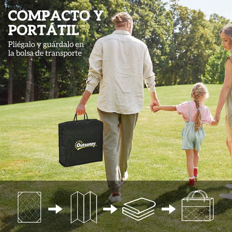 Outsunny Alfombra de Exterior 182x274 cm Alfombra Reversible con Patrón Geométrico de Rombos Impermeable Bolsa de Transporte para Terraza Balcón Patio Camping Playa Blanco y Negro