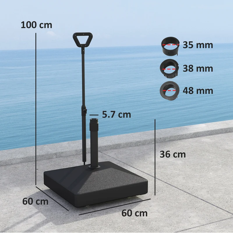 Outsunny Base para Sombrilla Cuadrada Soporte para Parasol con Ruedas Pie para Sombrilla con Asa Ajustable Rellenable con Agua 45L o Arena 55kg para Jardín Terraza Negro