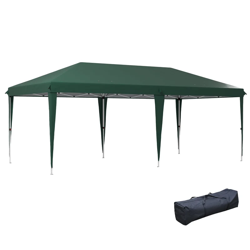 Outsunny Carpa Plegable Gazebo 6x3 m Cenador Plegable con Altura Ajustable en 3 Niveles Toldo Anti-UV y Bolsa de Transporte para Camping Fiestas Verde