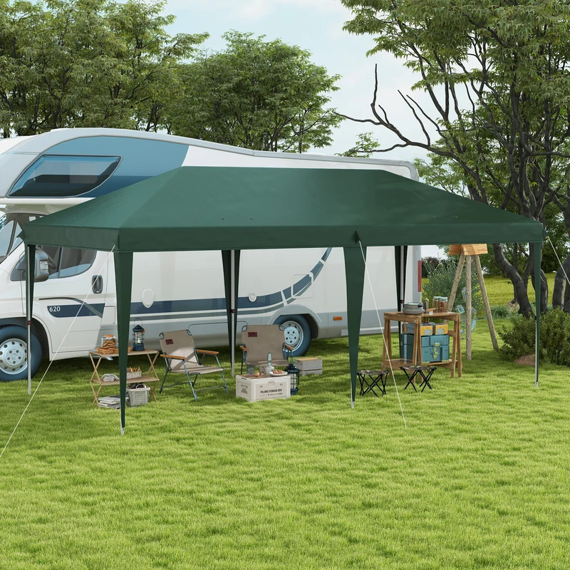 Outsunny Carpa Plegable Gazebo 6x3 m Cenador Plegable con Altura Ajustable en 3 Niveles Toldo Anti-UV y Bolsa de Transporte para Camping Fiestas Verde