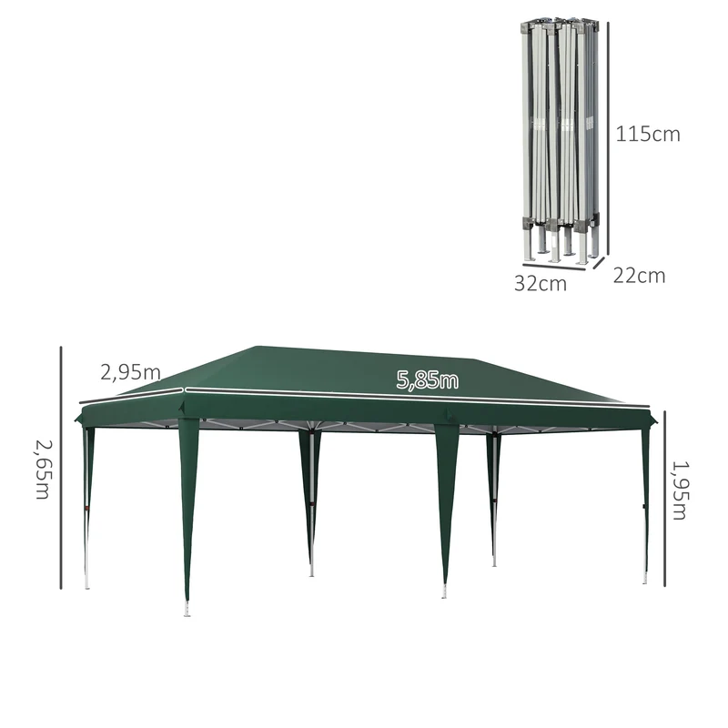 Outsunny Carpa Plegable Gazebo 6x3 m Cenador Plegable con Altura Ajustable en 3 Niveles Toldo Anti-UV y Bolsa de Transporte para Camping Fiestas Verde