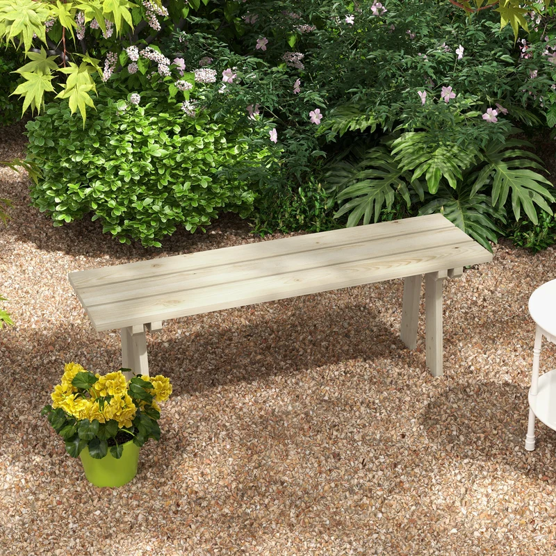 Outsunny Banco de Madera Banco de Jardín de 2 Plazas Carga 220 kg Banco de Exterior para Patio Terraza Piscina 130x38x45 cm Natural