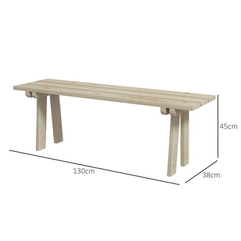 Outsunny Banco de Madera Banco de Jardín de 2 Plazas Carga 220 kg Banco de Exterior para Patio Terraza Piscina 130x38x45 cm Natural