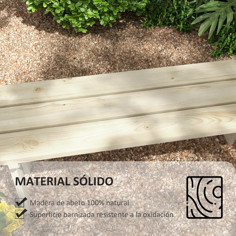 Outsunny Banco de Madera Banco de Jardín de 2 Plazas Carga 220 kg Banco de Exterior para Patio Terraza Piscina 130x38x45 cm Natural