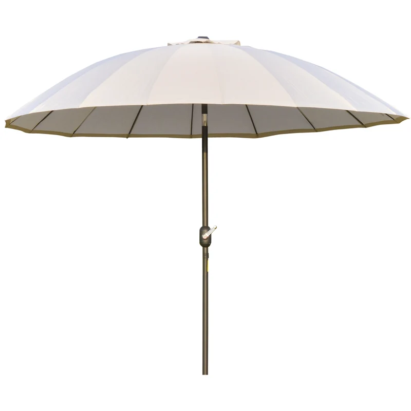 Outsunny Sombrilla Terraza Exterior Ø250 cm Sombrilla de Jardín con Ángulo Inclinable 18 Varillas y Manivela Impermeable Parasol para Patio Terraza Crema