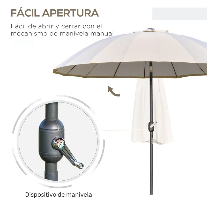 Outsunny Sombrilla Terraza Exterior Ø250 cm Sombrilla de Jardín con Ángulo Inclinable 18 Varillas y Manivela Impermeable Parasol para Patio Terraza Crema