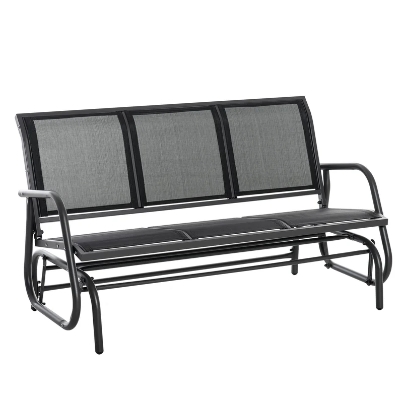 Outsunny Banco de Jardín Exterior de 3 Plazas Mecedora de Exterior con Reposabrazos Carga 300 kg para Terraza Balcón Patio 147x75x85 cm Negro