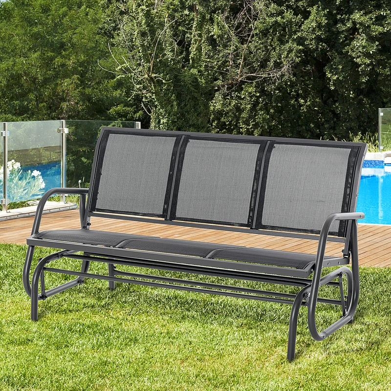 Outsunny Banco de Jardín Exterior de 3 Plazas Mecedora de Exterior con Reposabrazos Carga 300 kg para Terraza Balcón Patio 147x75x85 cm Negro