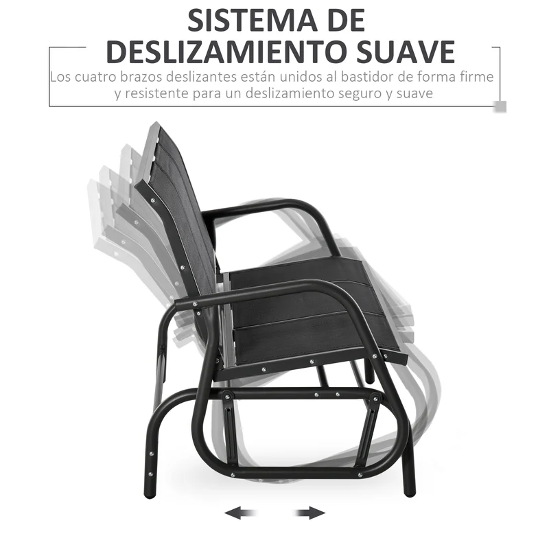 Outsunny Banco de Jardín Exterior de 3 Plazas Mecedora de Exterior con Reposabrazos Carga 300 kg para Terraza Balcón Patio 147x75x85 cm Negro