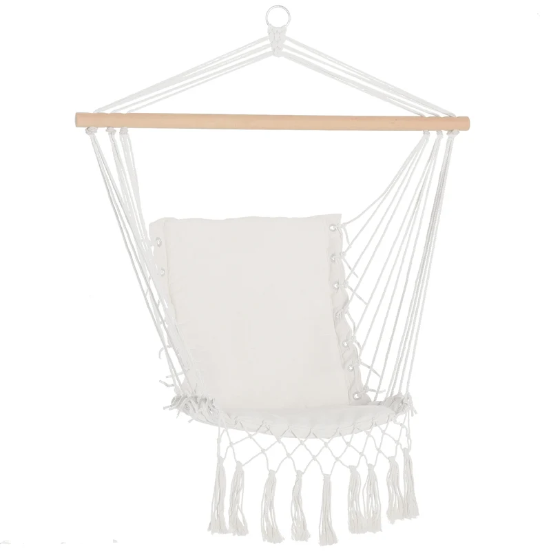 Outsunny Silla Colgante con Borlas Silla Columpio de Algodón Carga 120 kg Sillón Colgante Estilo Moderno para Interior y Exterior Blanco
