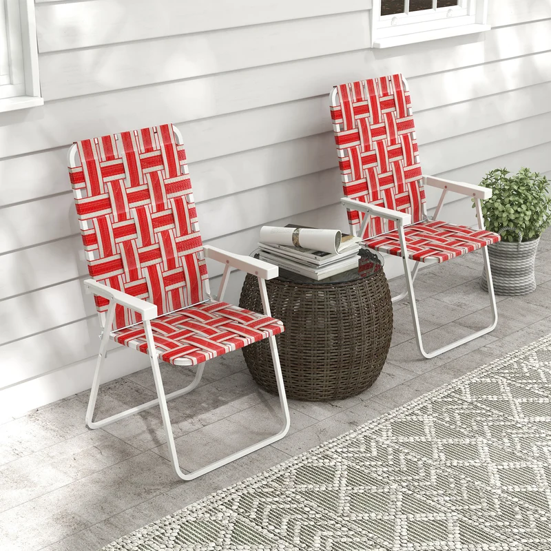 Outsunny Conjunto de 2 Sillas de Camping Plegables Sillas de Jardín Exterior con Reposabrazos Carga 120 kg para Terraza Playa Piscina 57x57x94 cm Rojo