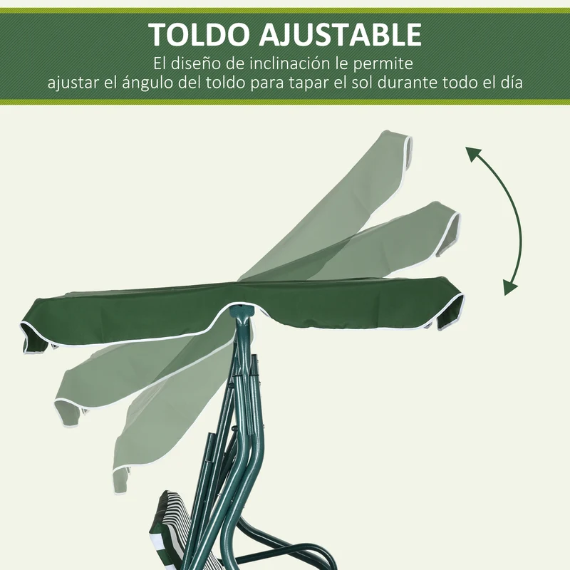 Outsunny Columpio de Jardín de 2-3 Plazas Balancín de Exterior con Toldo Ajustable en Ángulo Impermeable y Marco de Acero para Patio Balcón 170x110x153 cm Verde