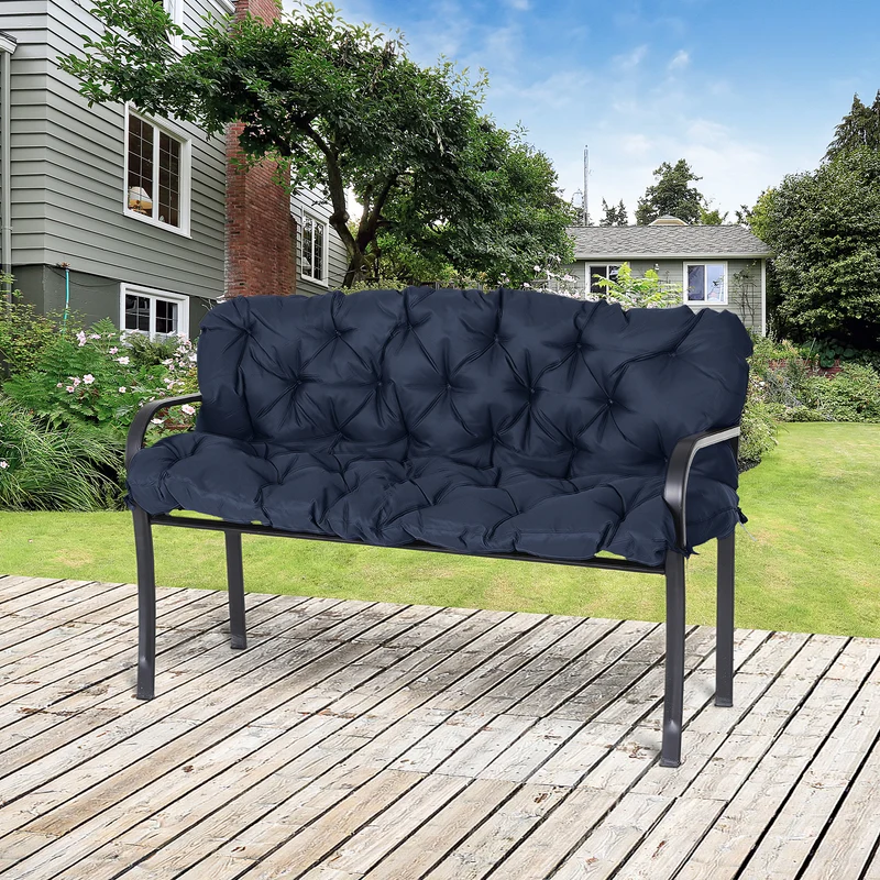 Outsunny Cojín para Banco con Respaldo 150x98x8 cm Colchón de Banco de 3 Plazas con 6 Cordones de Fijación para Jardín Terraza Balcón Exterior Azul