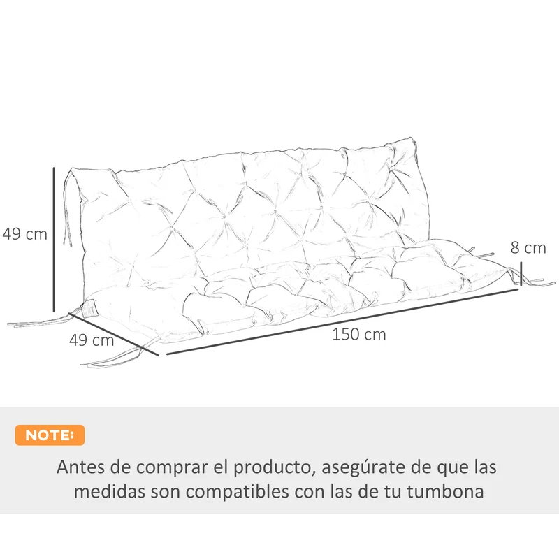 Outsunny Cojín para Banco con Respaldo 150x98x8 cm Colchón de Banco de 3 Plazas con 6 Cordones de Fijación para Jardín Terraza Balcón Exterior Azul