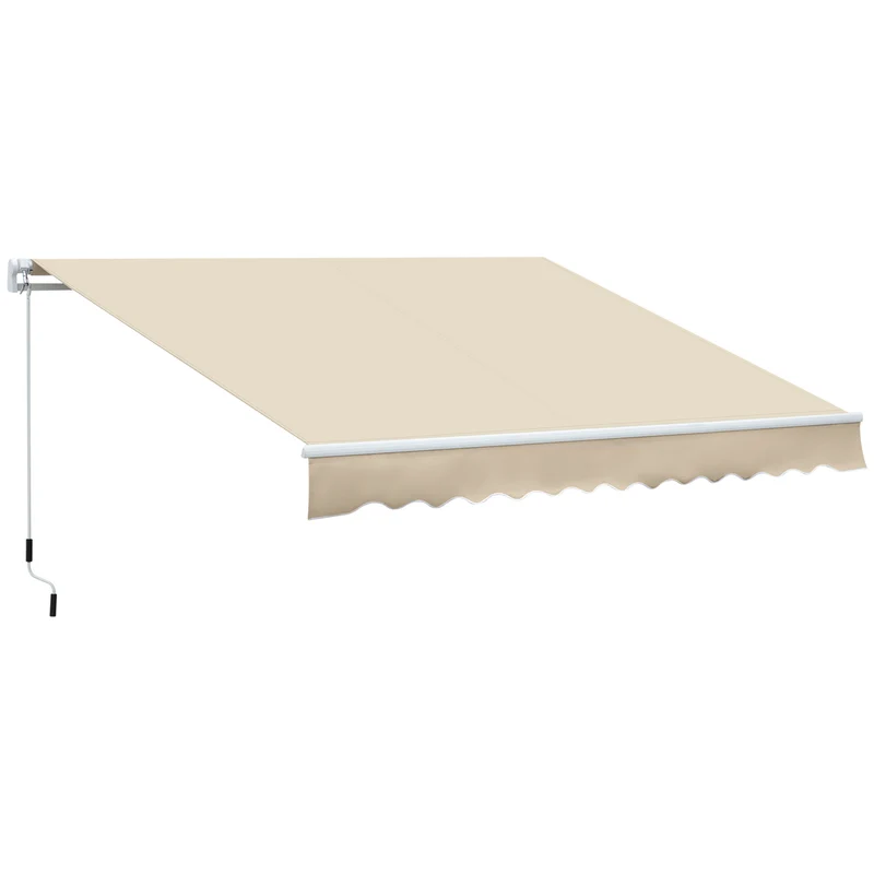 Outsunny Toldo Manual Retráctil 350x250 cm Toldo para Balcón con Manivela de Metal Impermeable y Anti-UV Toldo Enrollable de Exterior para Jardín Terraza Ventanas Crema