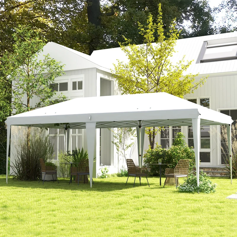 Outsunny Carpa Plegable Gazebo 6x3 m Cenador Plegable con Altura Ajustable en 3 Niveles Toldo Anti-UV y Bolsa de Transporte para Camping Fiestas Blanco