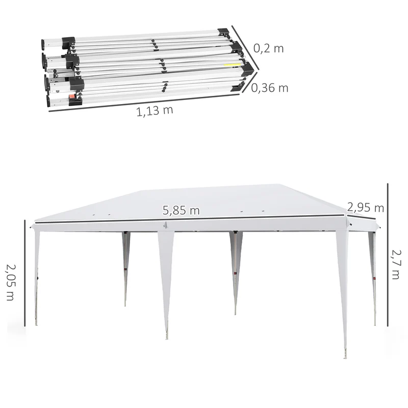 Outsunny Carpa Plegable Gazebo 6x3 m Cenador Plegable con Altura Ajustable en 3 Niveles Toldo Anti-UV y Bolsa de Transporte para Camping Fiestas Blanco