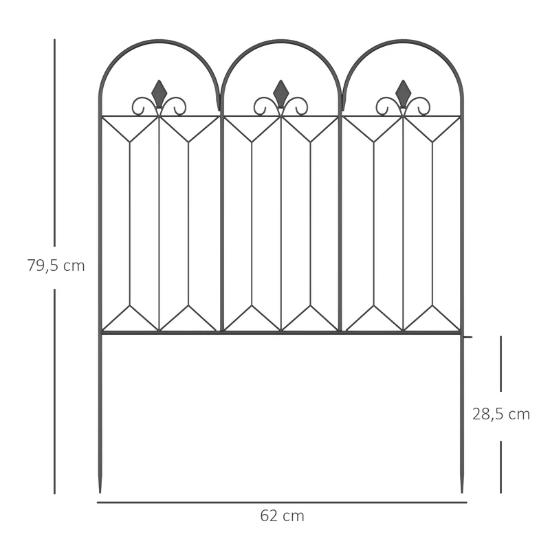 Outsunny Vallas de Jardín 305x79,5 cm Set de 5 Vallas Decorativas para Jardín de Metal Combinación Libre Barrera para Animales para Patio Césped Negro